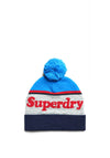 Superdry Vintage Classic Logo Bobble Beanie, New Royal & Red