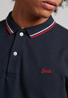 Superdry Vintage Tipped Long Sleeve Polo Shirt, Dark Navy & Red