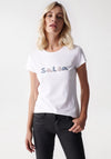Salsa Bead Embellished Logo T-Shirt, White
