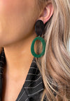 Seventy1 Large Circle Charm Clip On Earrings, Black & Green