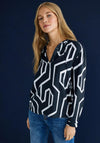 Street One Geo Print Tie Blouse, Deep Blue