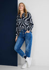 Street One Geo Print Tie Blouse, Deep Blue