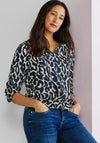 Street One Leopard Print Tie Neck Top, Deep Blue