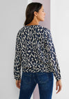 Street One Leopard Print Tie Neck Top, Deep Blue