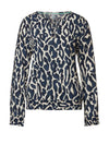 Street One Leopard Print Tie Neck Top, Deep Blue