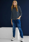 Street One Boat Neck Print Top, Deep Blue