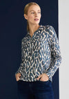 Street One Leopard Print Quarter Zip Sweater, Deep Blue