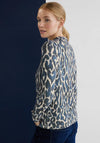 Street One Leopard Print Quarter Zip Sweater, Deep Blue