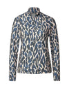 Street One Leopard Print Quarter Zip Sweater, Deep Blue