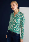 Street One Leopard Print Quarter Zip Sweater, Dark Brisk Green