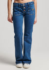 Superdry Womens Low Rise Flared Jeans, Mid Blue