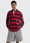Tommy Hilfiger Blocked Stripe Rugby Polo Shirt, Primary Red & Desert Sky