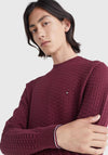 Tommy Hilfiger Structured Knit Crew Neck Sweater, Deep Rouge