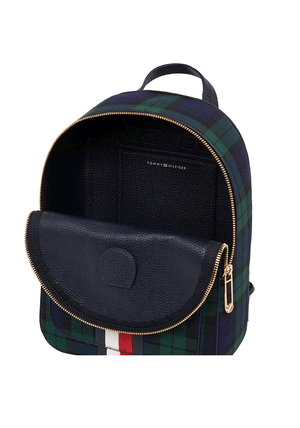 Tommy Hilfiger TH Emblem Plaid Backpack, Navy Multi