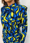 The Sofia Collection Drape Neck Print Mini Dress, Blue Multi