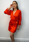 The Sofia Collection Satin Faux Wrap Mini Dress, Red