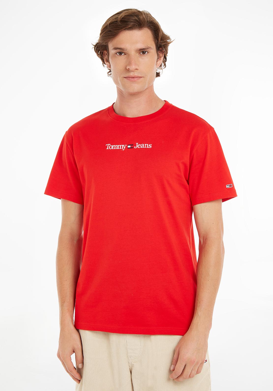 Tommy Jeans Classic Linear Logo T-Shirt, Deep Crimson