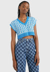 Tommy Jeans Womens Crop Knit Vest, Blue & White