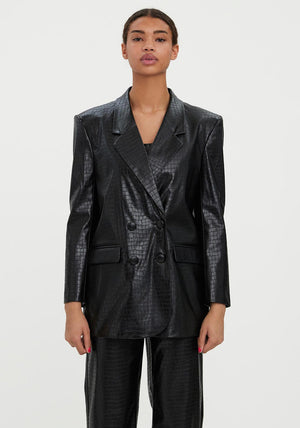 Vero Moda Dareen Faux Croc Oversize Blazer, Black