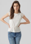Vero Moda Caia Lace Trim Peplum Top, Snow White