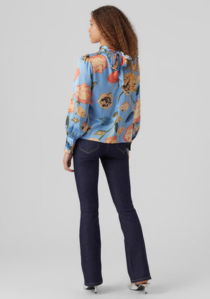 Vero Moda Renee Twist Neck Print Top, Little Boy Blue