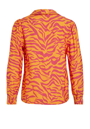 Vila Alinia V Neck Long Sleeve Zebra Pattern Shirt, Cadmium Yellow