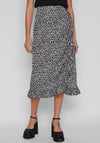 Vila Ditsy Floral Wrap Midi Skirt, Black