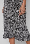 Vila Ditsy Floral Wrap Midi Skirt, Black
