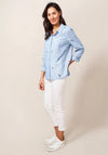 White Stuff Emilia Stripe Embroidery Shirt, Blue