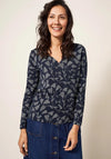 White Stuff Nelly Print Long Sleeve T-Shirt, Navy
