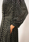 White Stuff Paula Metallic Spot Maxi Dress Size UK 12, Black & Gold