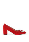 Zen Collection Brooch Block Heel Shoe, Red