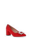 Zen Collection Brooch Block Heel Shoe, Red