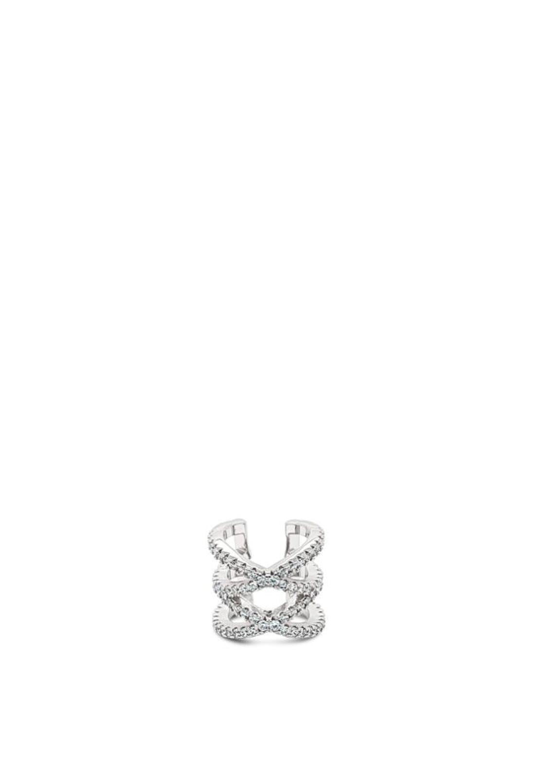 Absolute Crystal Crossover Ear Cuff, Silver