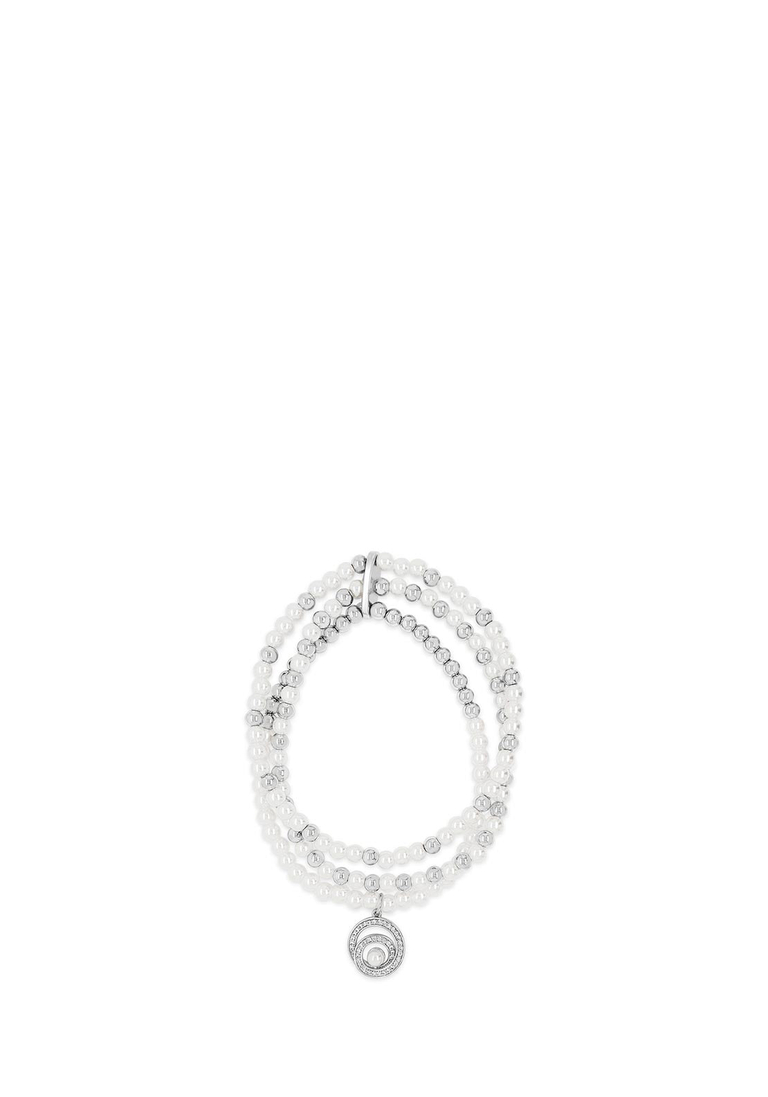 Absolute Pearl Bead Zirconia Swirl Bracelet, Silver