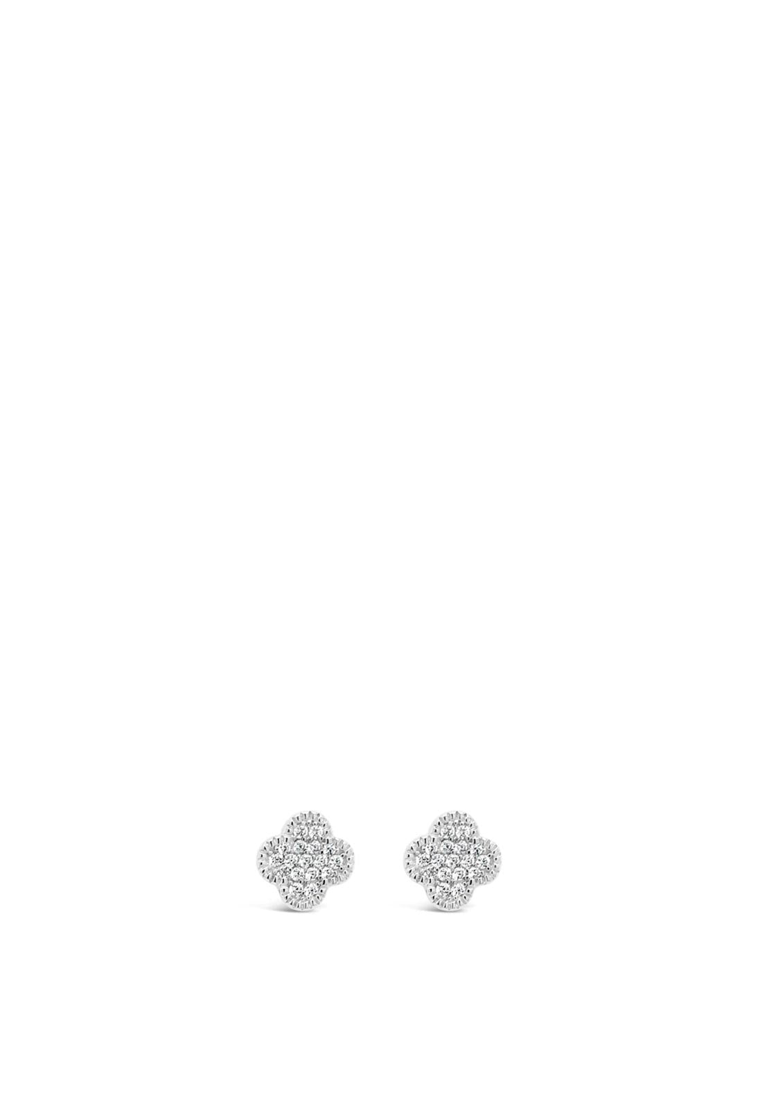 Absolute Pave Four Leave Clover Earring, Silver