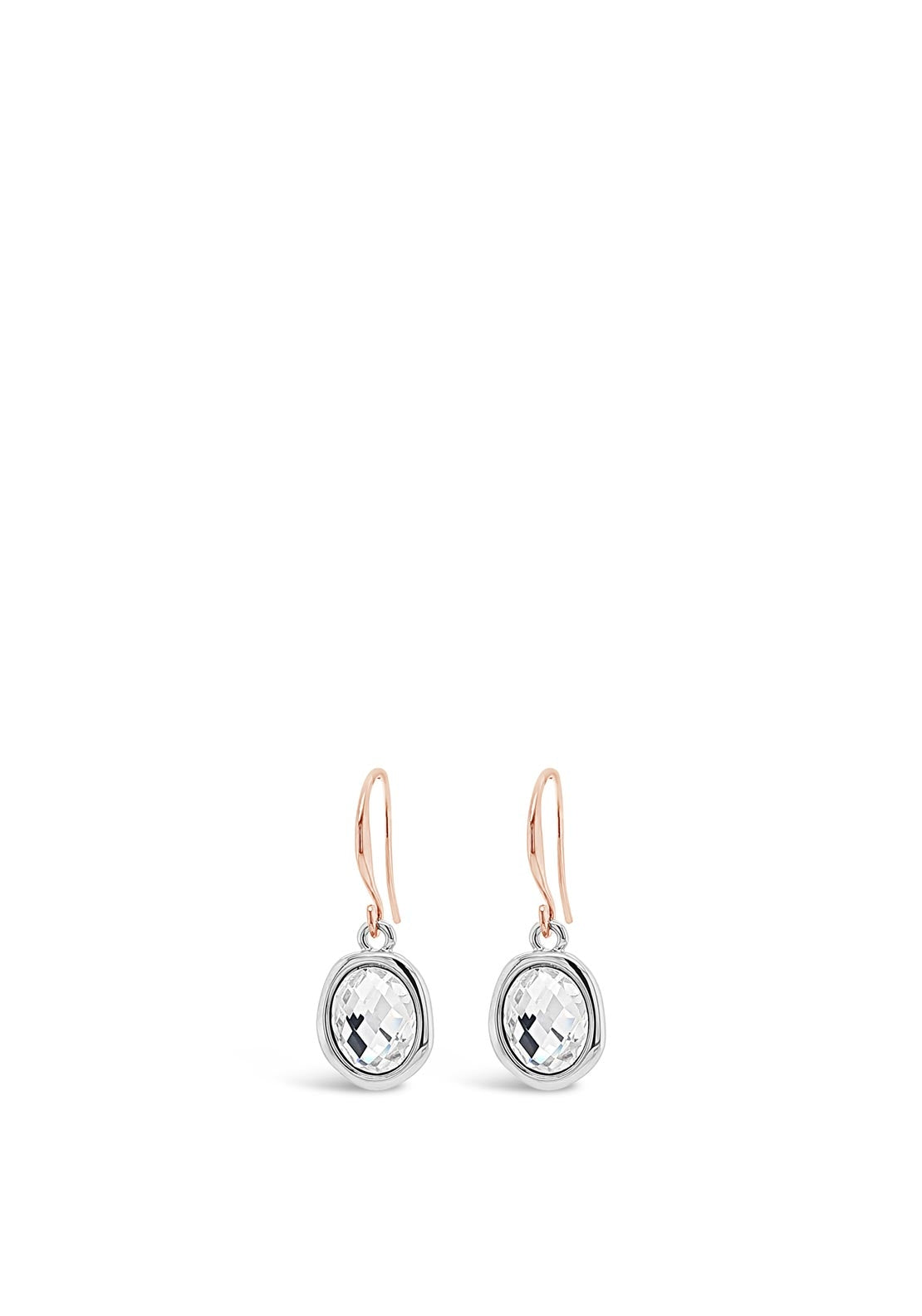 Absolute Rose Gold and Silver Oval Drop Earrings, E2078MX