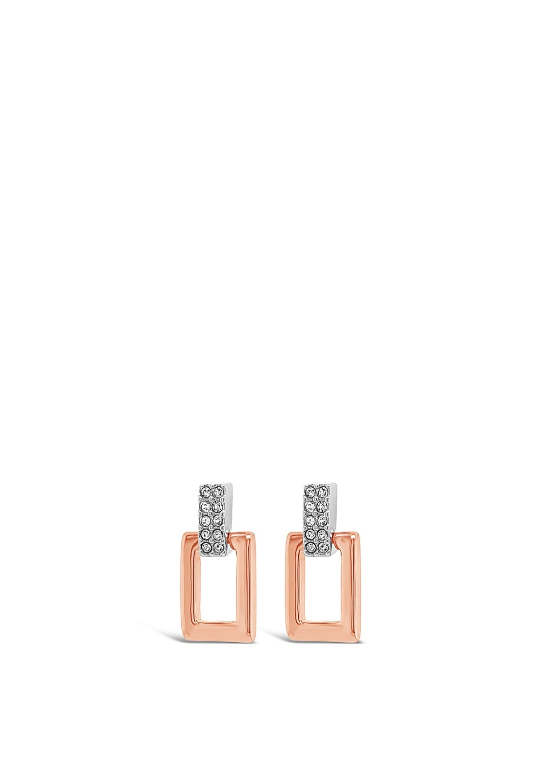 Absolute Silver Diamante Rectangular Rose Gold Drop Earrings, E2080MX
