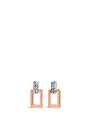 Absolute Silver Diamante Rectangular Rose Gold Drop Earrings, E2080MX