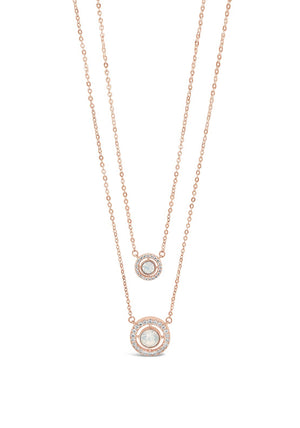 Absolute White Opal & Crystal Ring Necklace, Rose Gold