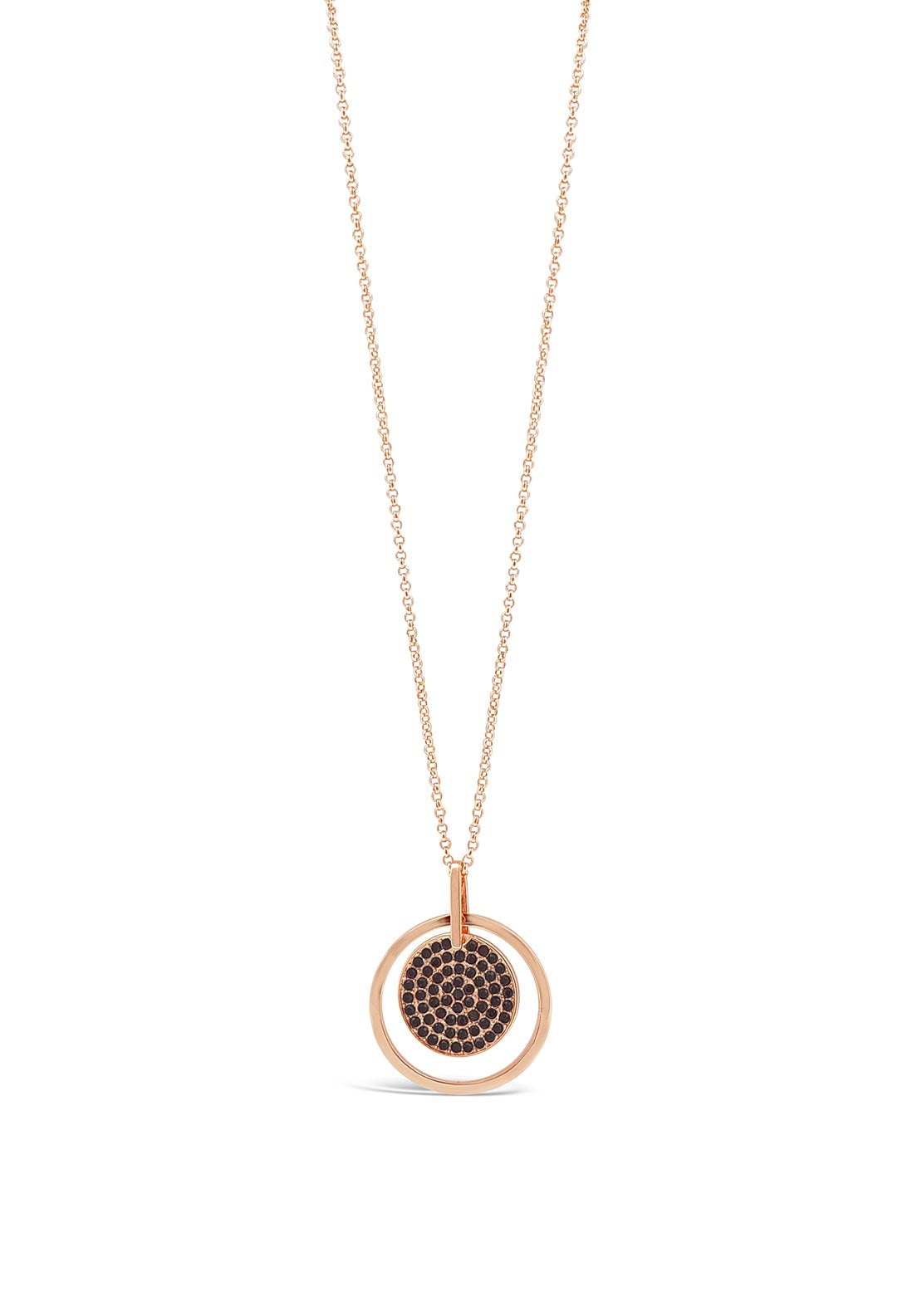 Absolute Rose Gold Necklace with Black Diamante Disk