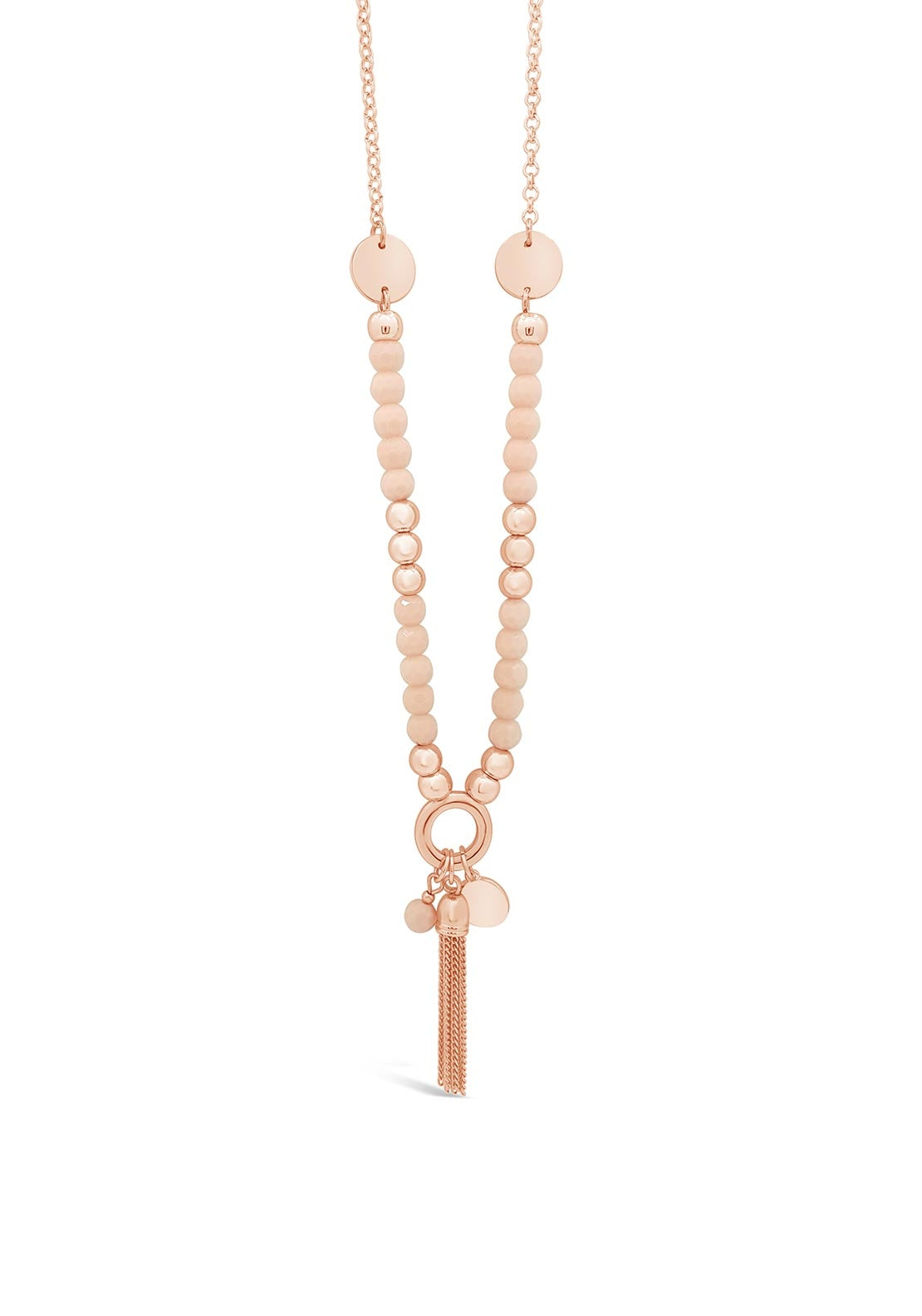 Absolute Rose Gold Long Tassel and Pink Pearl Necklace, N2090RS