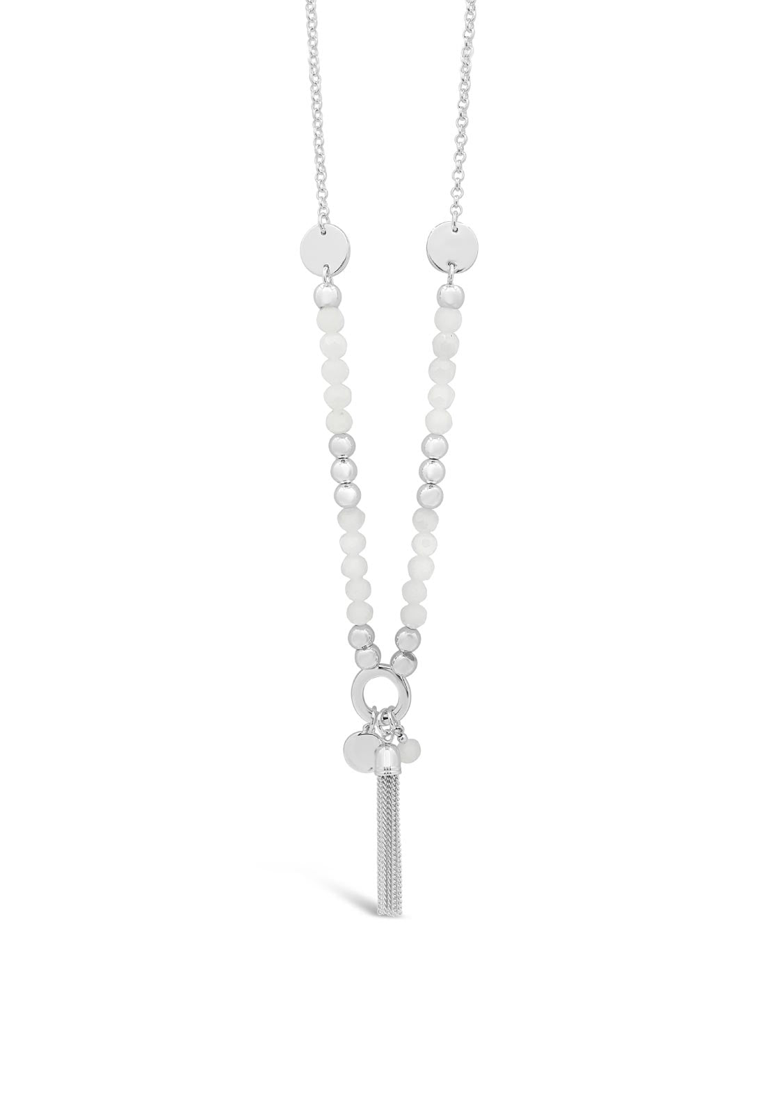 Absolute Silver Long Tassel and White Pearl Necklace, N2090SL - McElhinneys