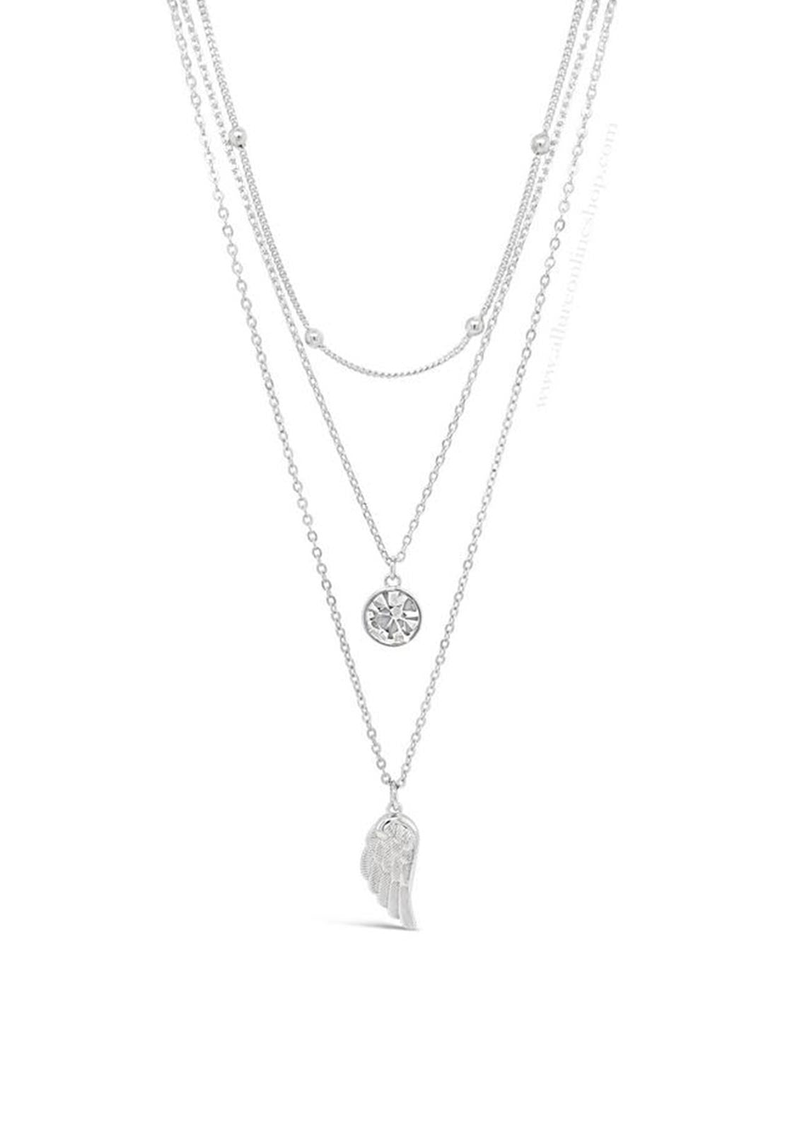 Absolute Feather & Diamond Necklace, Silver