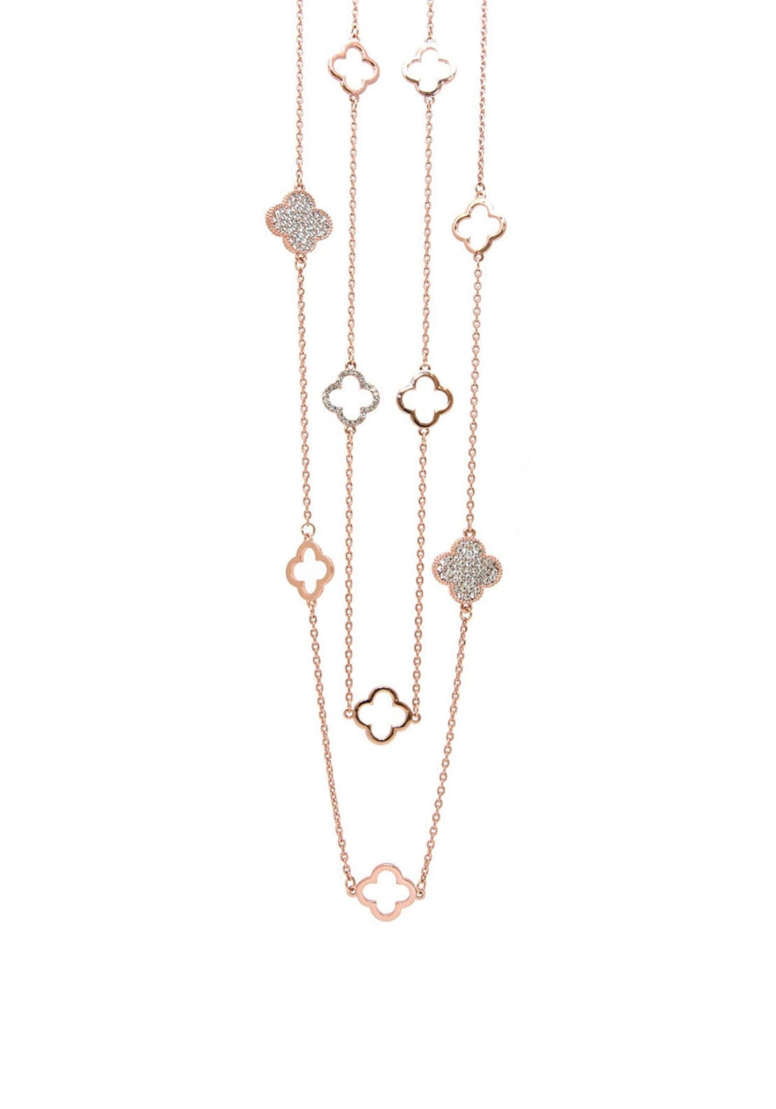 Absolute Diamante Flower Long Chain, Rose Gold
