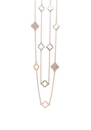 Absolute Diamante Flower Long Chain, Rose Gold