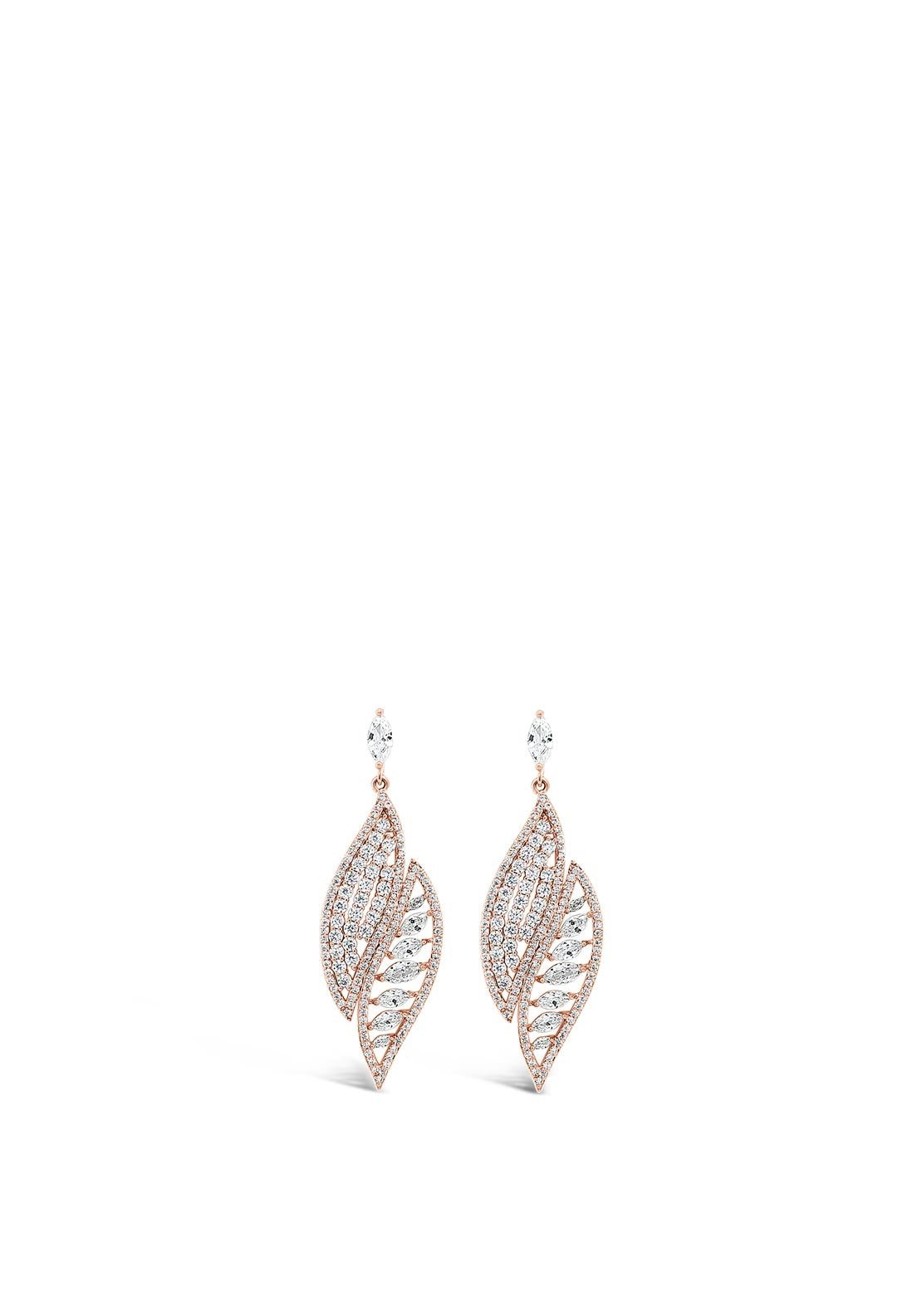 Absolute Rose Gold Diamante Leaf Drop Earrings, E2108RS