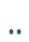 Absolute Silver & Emerald and Diamante Oval Earrings