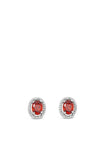 Absolute Silver & Red Stone and Diamante Oval Earrings