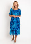 Allison Printed Silk Layered Midi Dress, Royal Blue